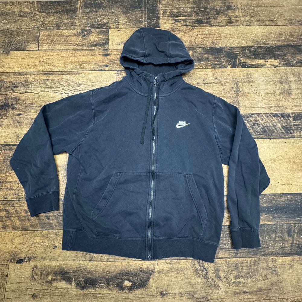 Nike Full Zip Hoodie Sweatshirt Pockets Black Casual Comfy‎ Mens Large